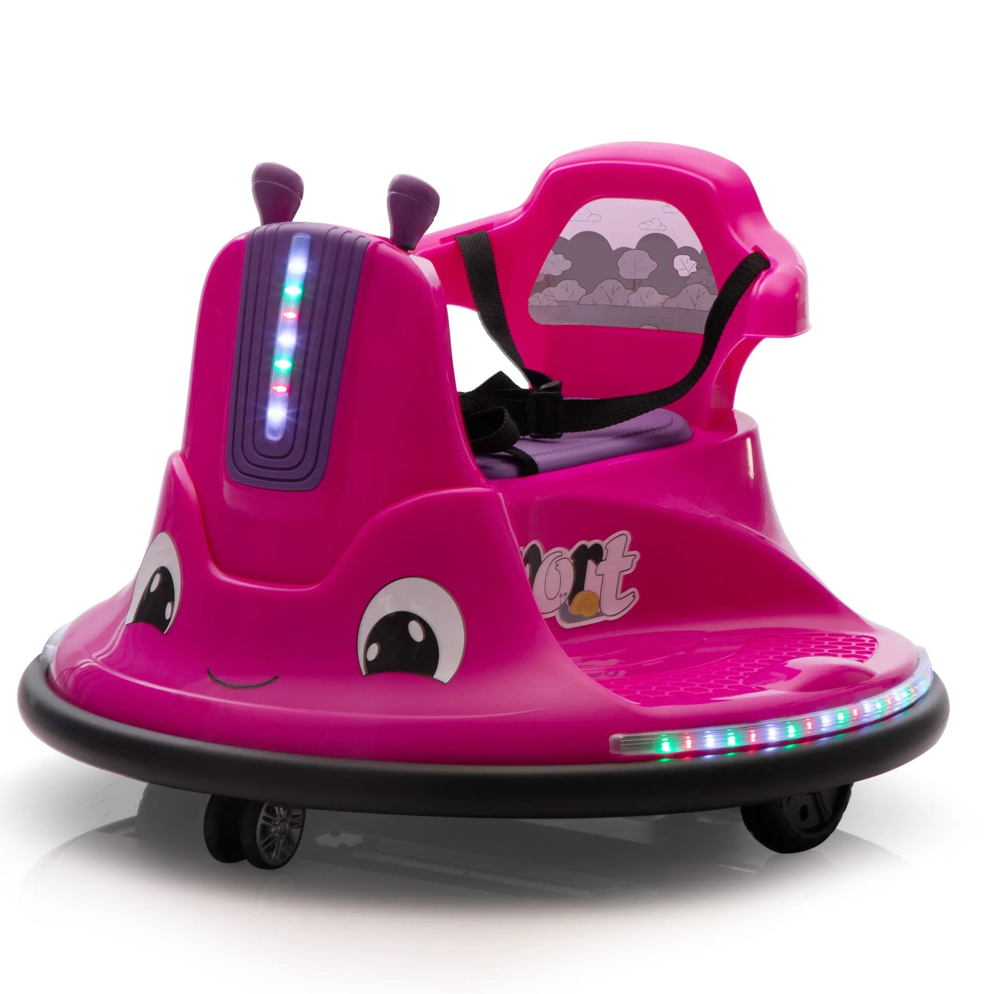 12V Snail-Shaped Kids Electric Bumper Car with Remote Control, Ride On Car with LED Lights, Music, 360 Degree Rotate, Toddler Race Toys, 3-8 Years Old