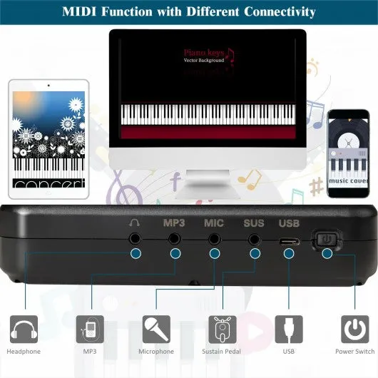 2 in 1 Attachable Digital Piano Keyboard 88/44 Touch sensitive Key w/ MIDI-Black