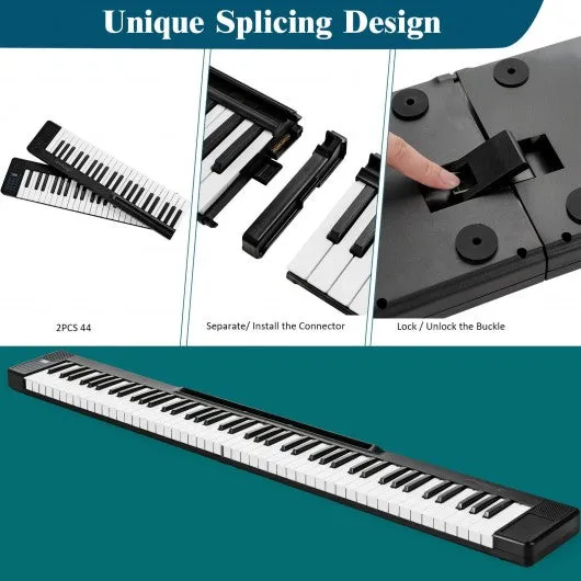 2 in 1 Attachable Digital Piano Keyboard 88/44 Touch sensitive Key w/ MIDI-Black