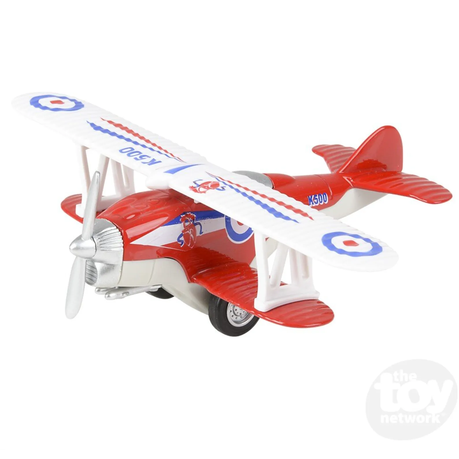 5.25" Die-Cast Pull Back Classic Biplane- assorted colors