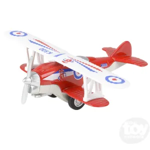 5.25" Die-Cast Pull Back Classic Biplane- assorted colors