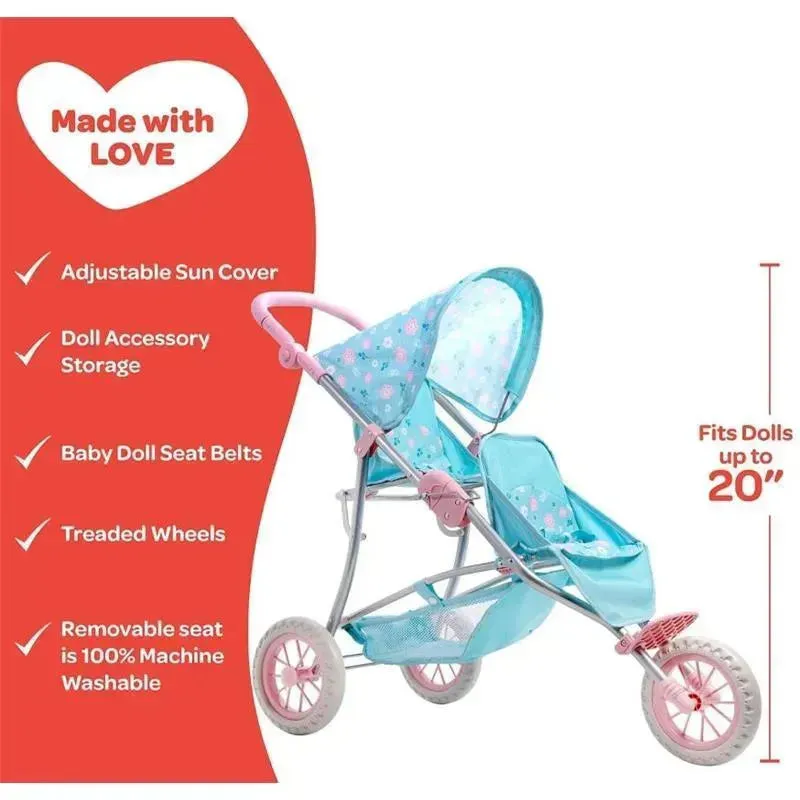 Adora - Twin Jogger Baby Doll Stroller, Flower Power