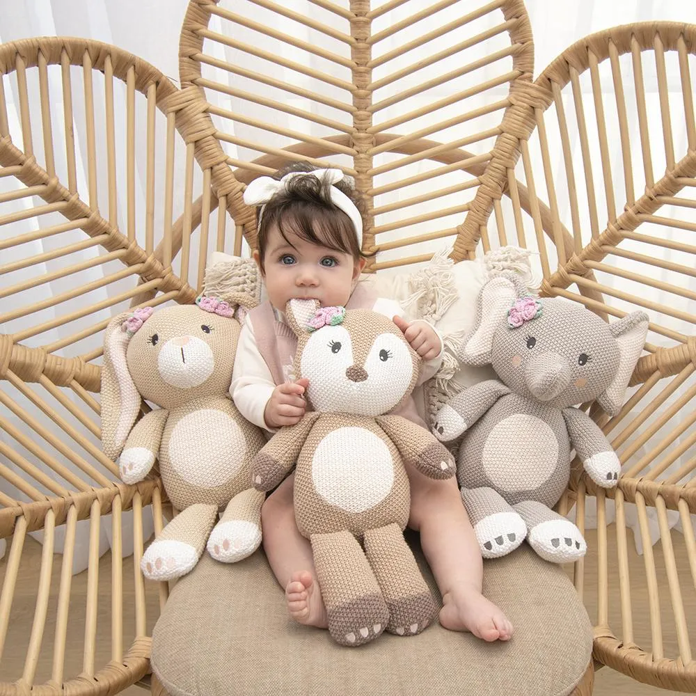 Ava Fawn Baby Knit Soft Toy Doll Baby Shower Nursery Decor Gift Idea