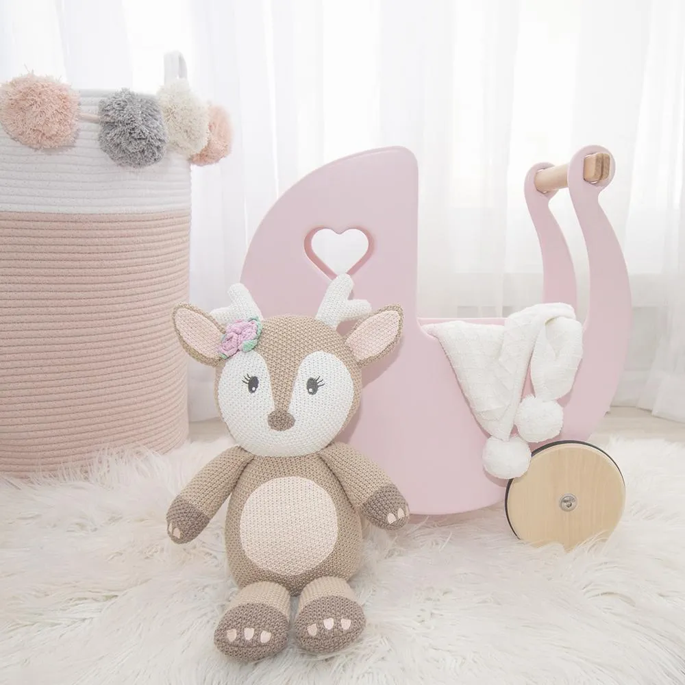 Ava Fawn Baby Knit Soft Toy Doll Baby Shower Nursery Decor Gift Idea