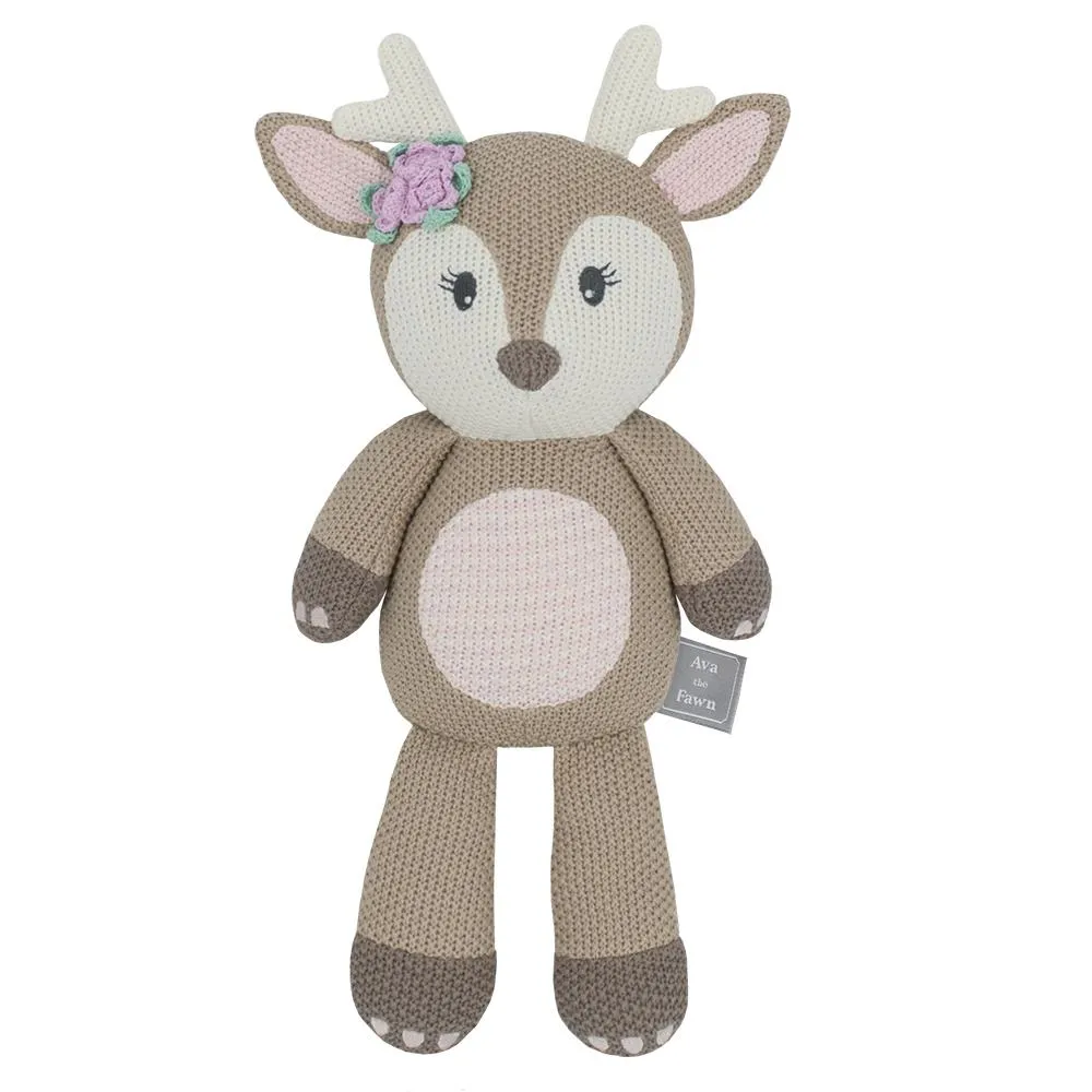 Ava Fawn Baby Knit Soft Toy Doll Baby Shower Nursery Decor Gift Idea