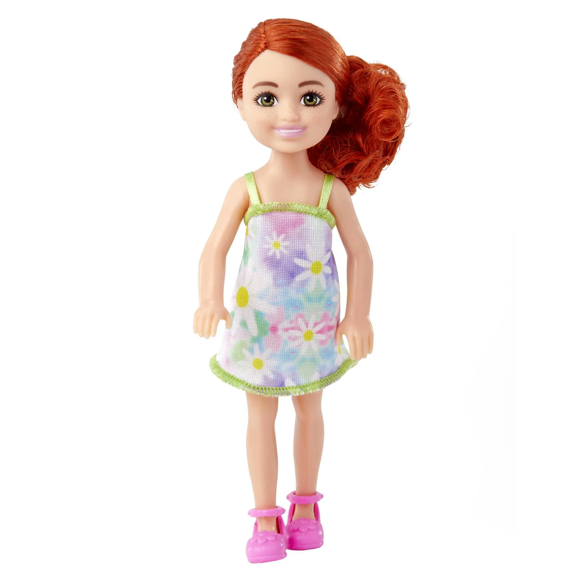 Barbie Chelsea Doll, Small Doll Wearing Removable Floral Dress With Red Hair & Green Eyes