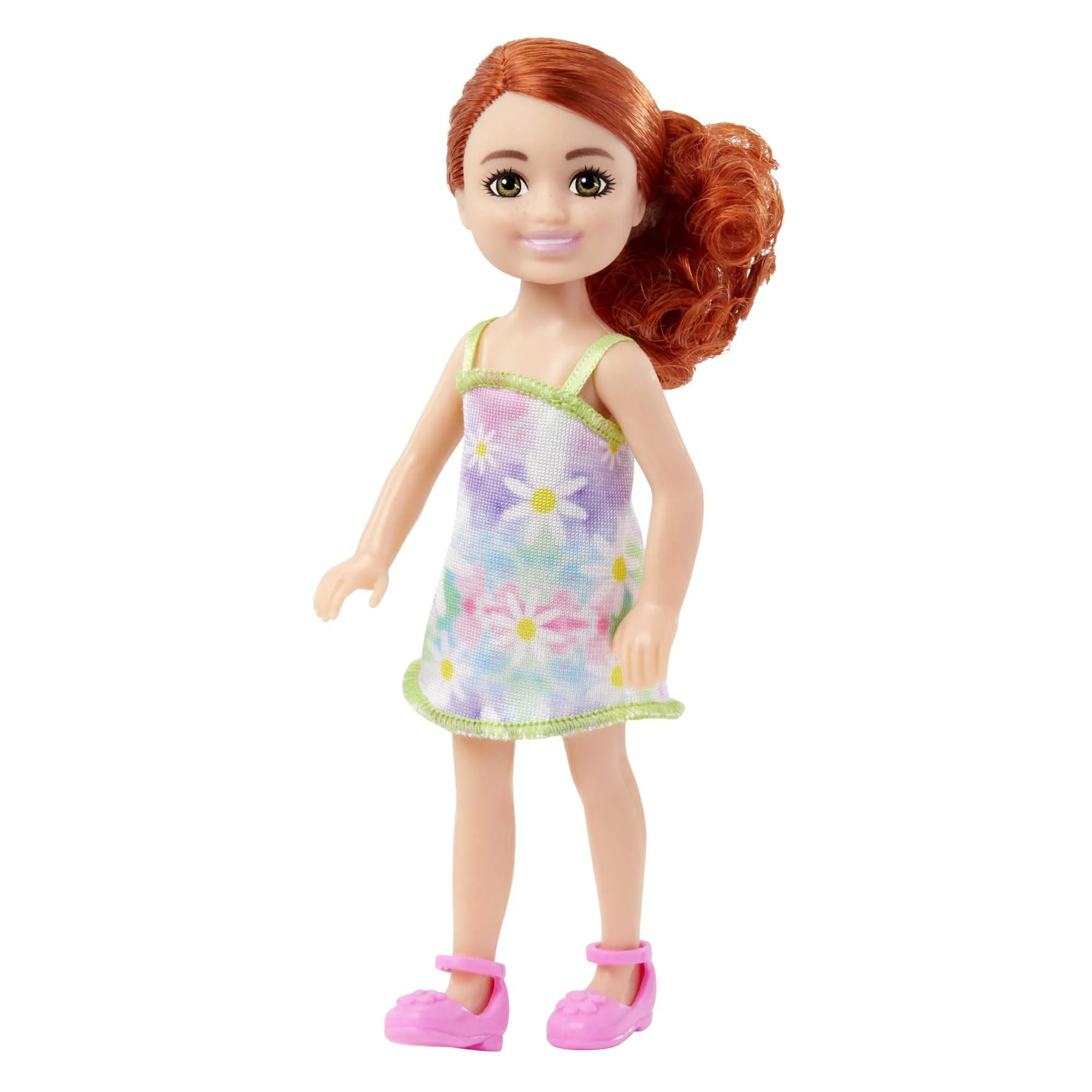 Barbie Chelsea Doll, Small Doll Wearing Removable Floral Dress With Red Hair & Green Eyes