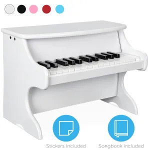 Kids 25-Key Wooden Learn-to-Play Mini Piano w/ Key Note Stickers, Music Book