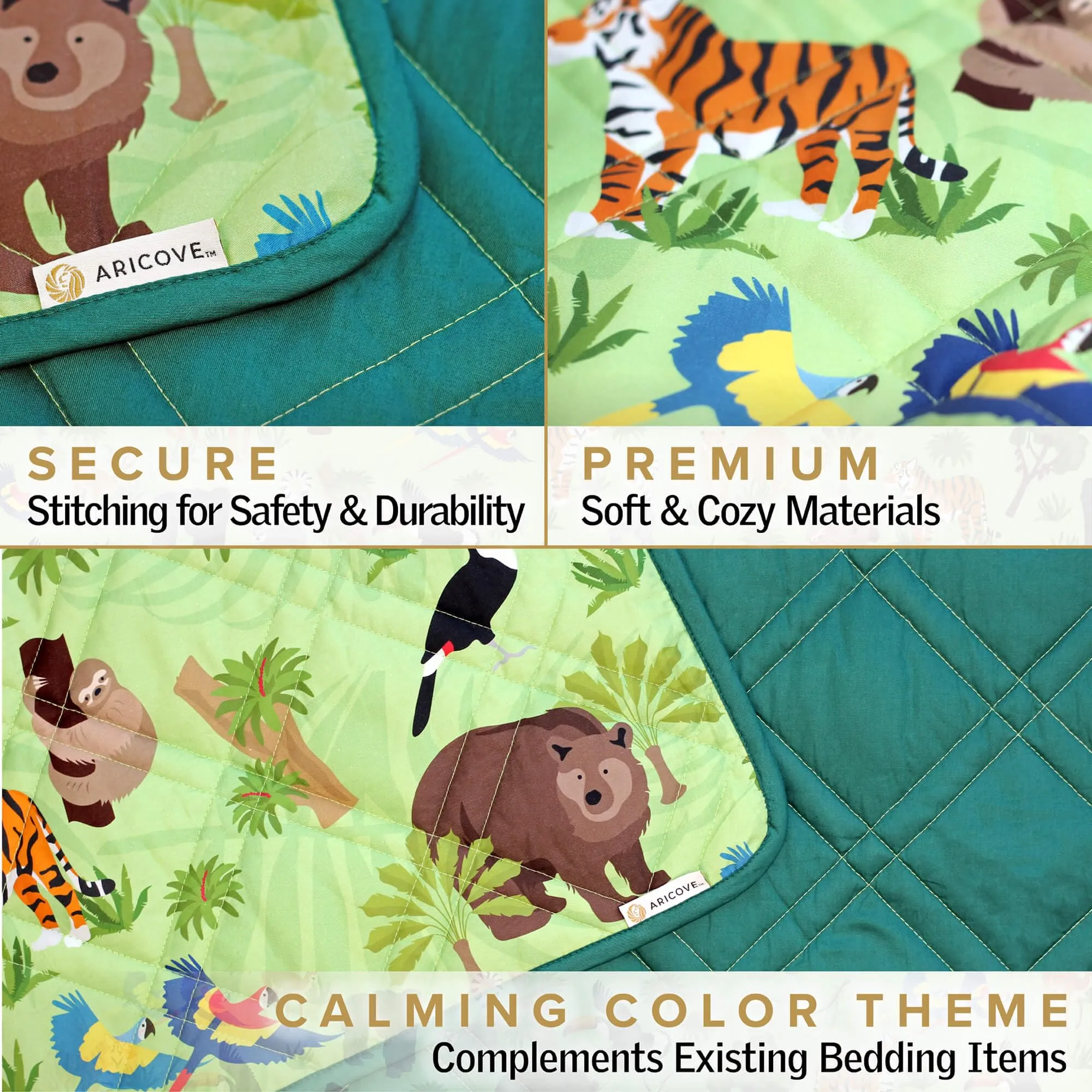 Kids Weighted Blanket 36x48 5 Lbs Green Jungle Animals Soft Cotton