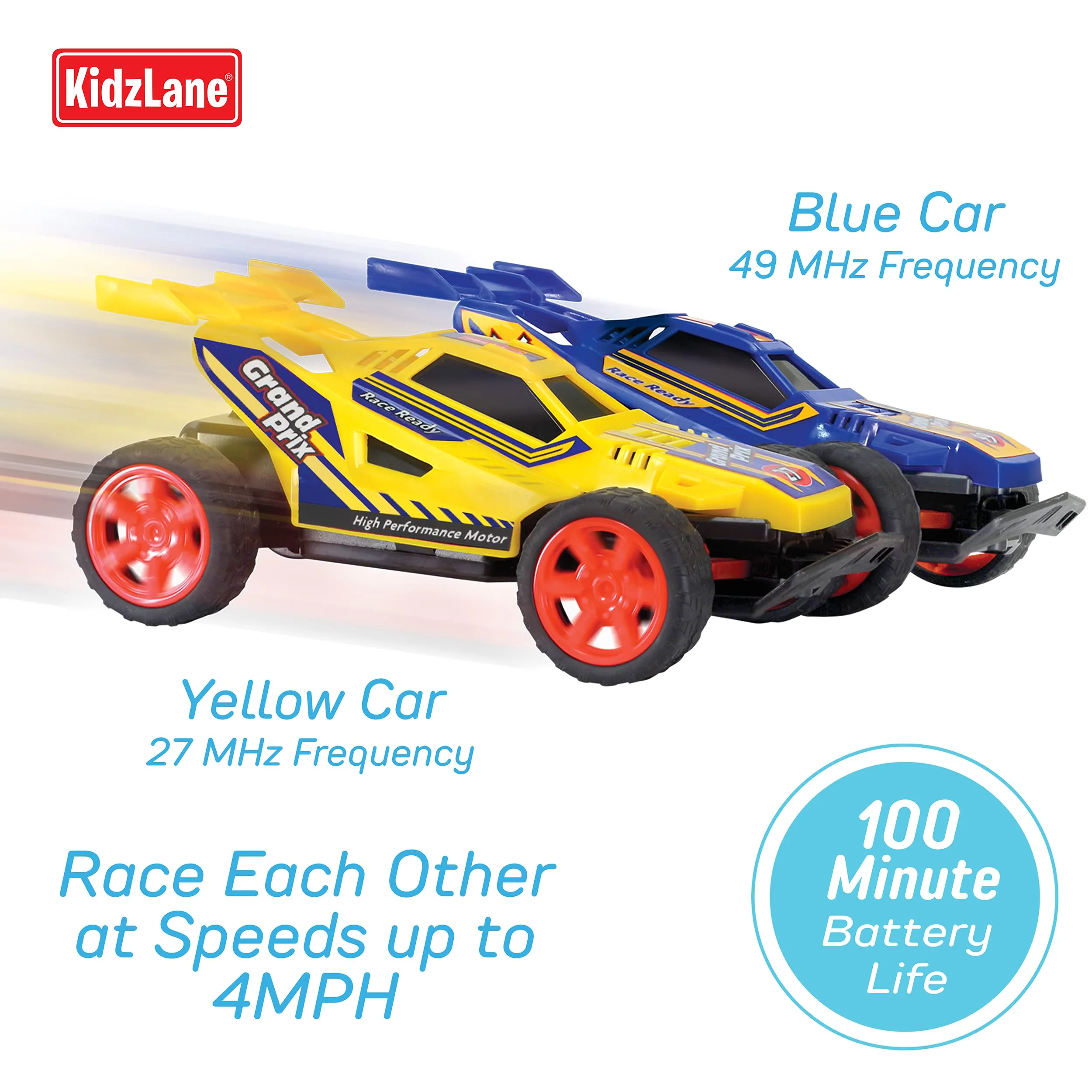 Kidzlane Remote Control Cars  2 Race Cars Racing Together with All-Direction Drive, 35 ft