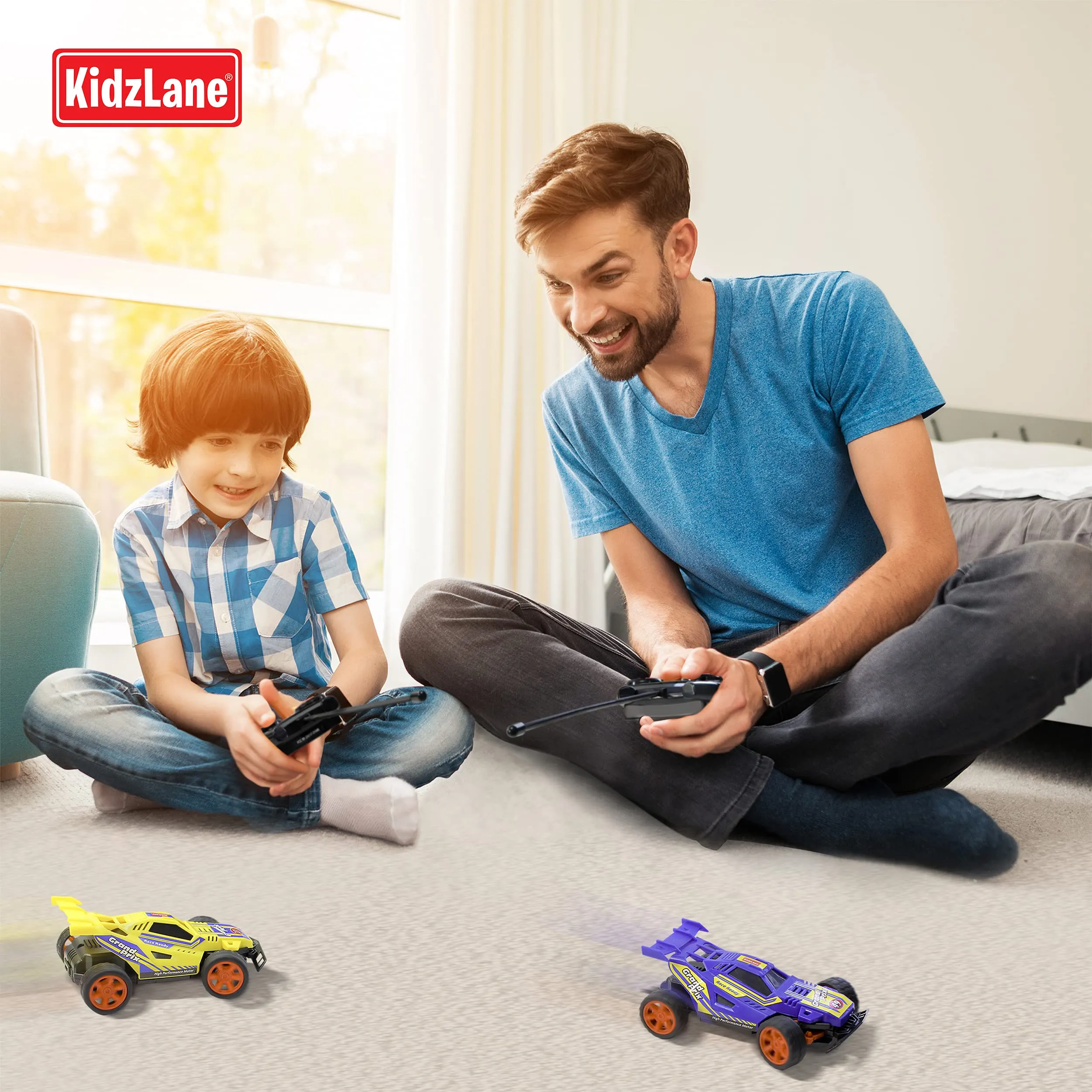 Kidzlane Remote Control Cars  2 Race Cars Racing Together with All-Direction Drive, 35 ft