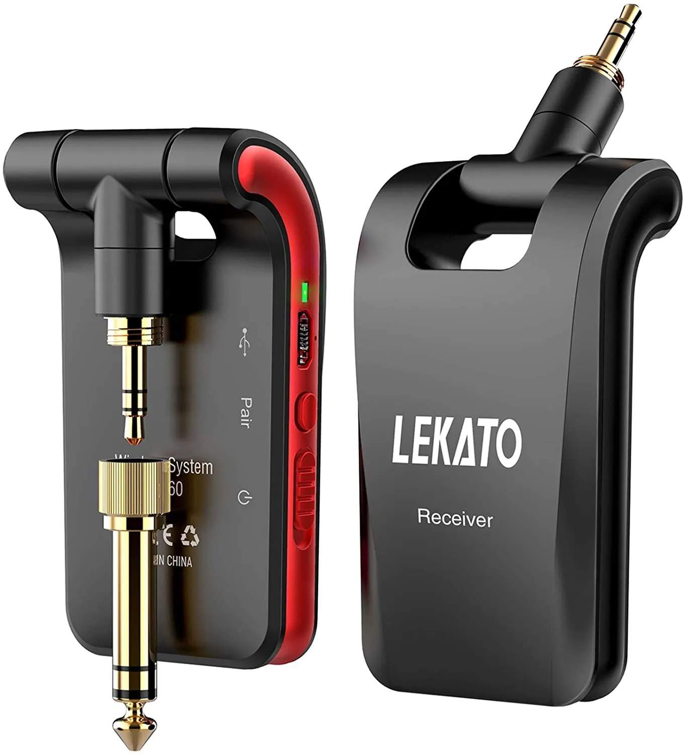 LEKATO WS-60 2.4G Wireless Guitar System Black & Red Kit Transmitter Receiver