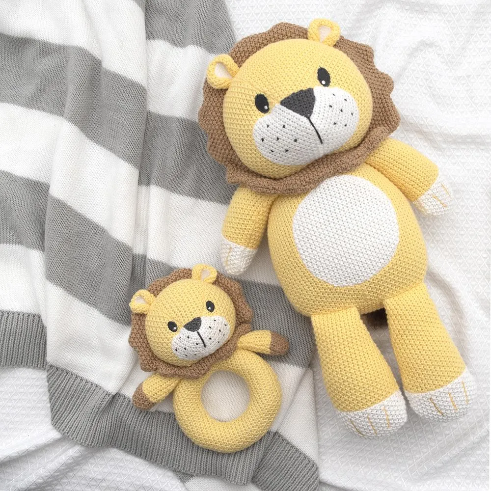 Leo the Lion Knitted Grab Rattle Newborn Baby Shower Gift Idea