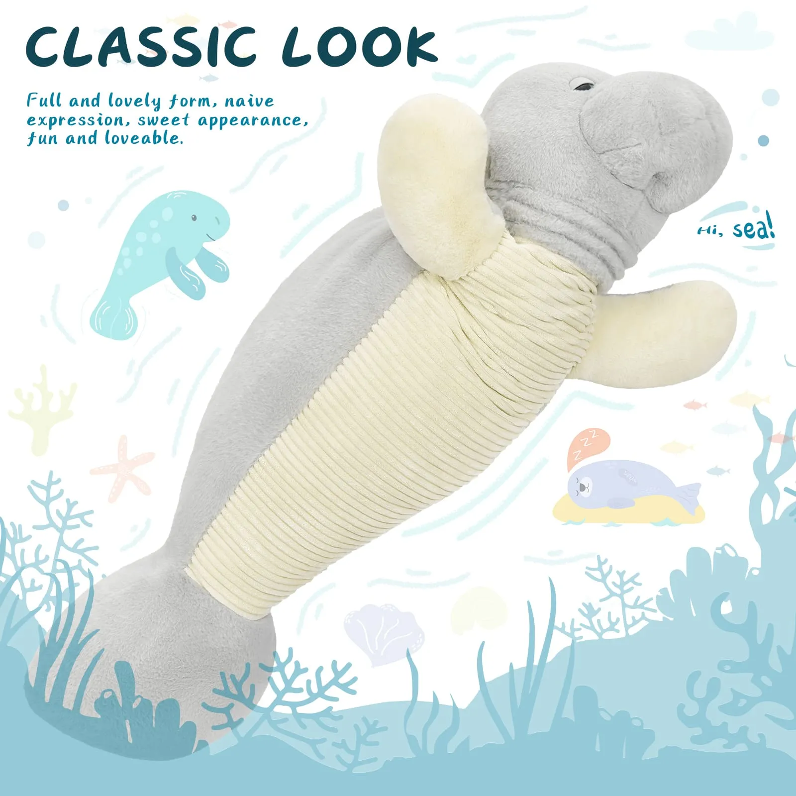 Manatee Stuffed Animals Sea Cow Plush Toys, Grey, 47 Inches