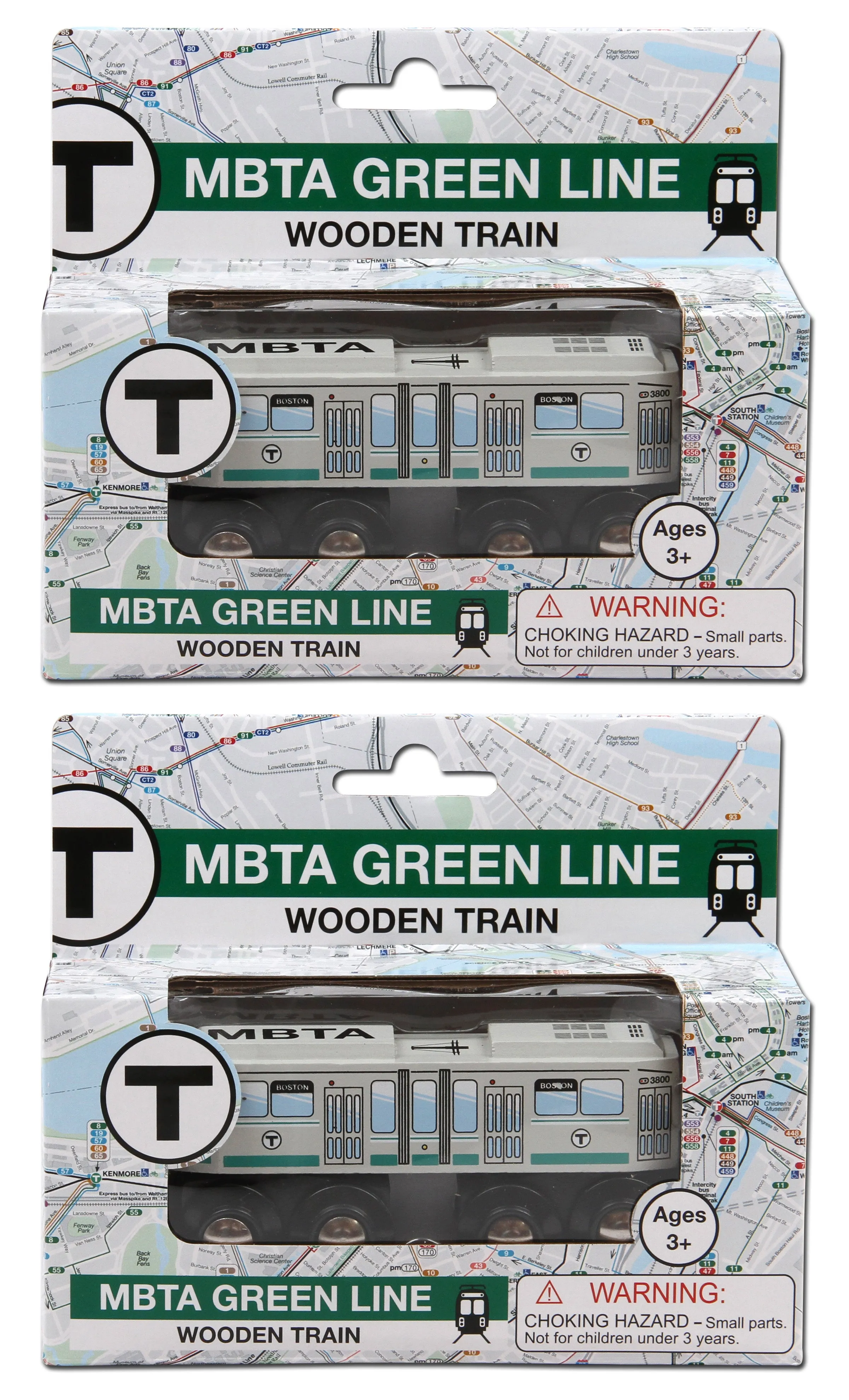 MBTA Green Line Wooden Toy Train PAIR