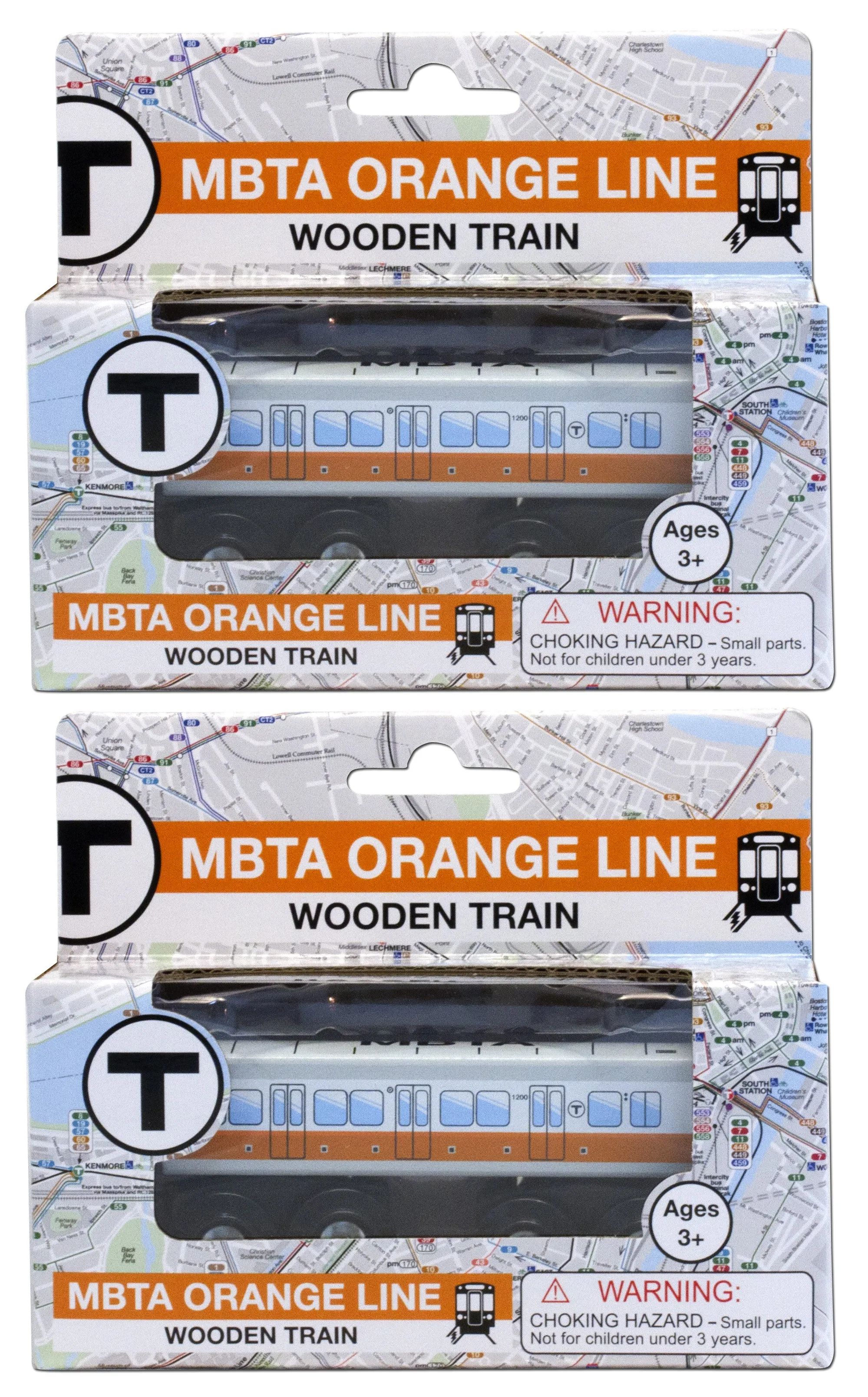 MBTA Orange Line Wooden Toy Train PAIR