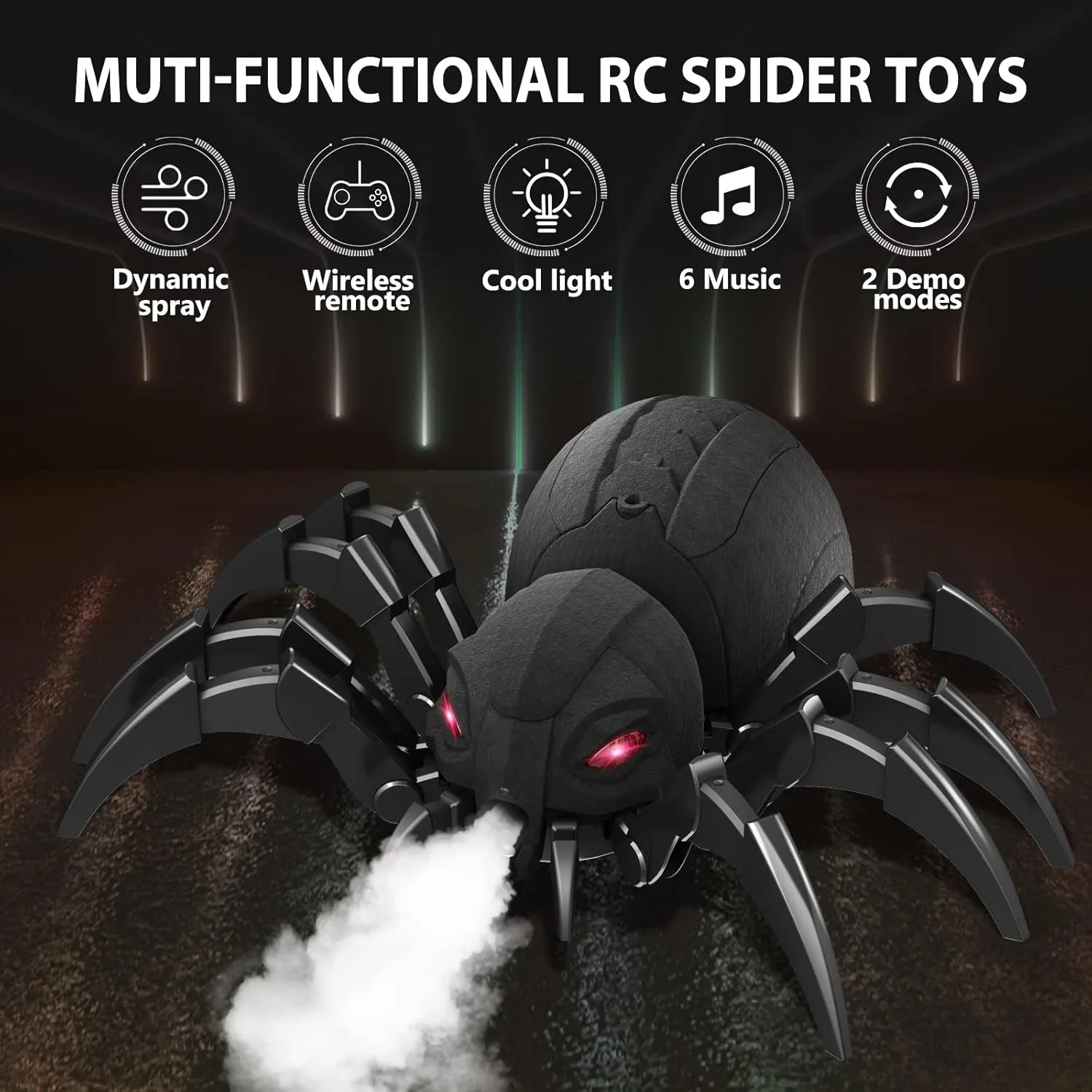 Realistic RC Spider Robot with LED Lights & Mist Spray