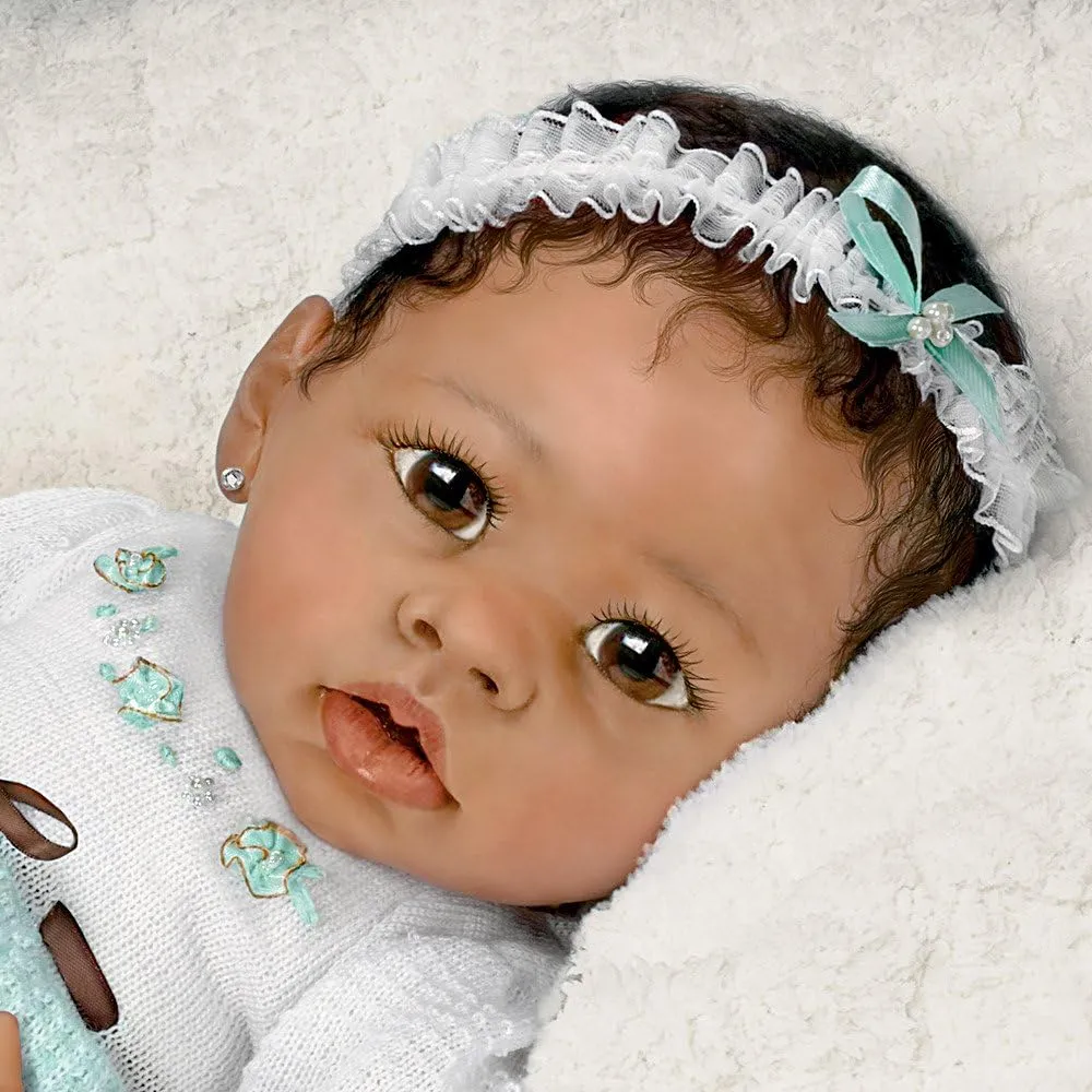 The Ashton-Drake Galleries Alicia's Gentle Touch Curls Her Hand Around Your Finger So Truly Real® Lifelike Interactive & Realistic African American Black Baby Girl Doll by Linda Murray 22-inches