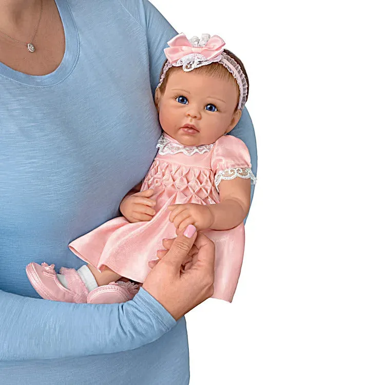 The Ashton - Drake Galleries Olivia All Dolled Up TrueTouch® Authentic Silicone Lifelike Realistic Baby Girl Doll with Soft Hand Rooted Hair Weighted Fully Poseable by Master Doll Artist Linda Murray 19"-Inches