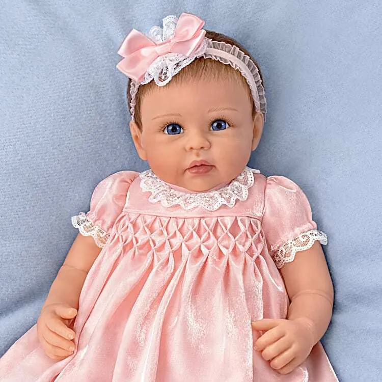 The Ashton - Drake Galleries Olivia All Dolled Up TrueTouch® Authentic Silicone Lifelike Realistic Baby Girl Doll with Soft Hand Rooted Hair Weighted Fully Poseable by Master Doll Artist Linda Murray 19"-Inches