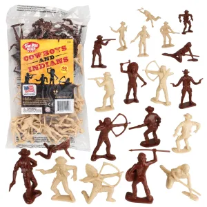 TimMee COWBOYS and INDIANS Plastic Figures - 40pc Playset - Made in USA