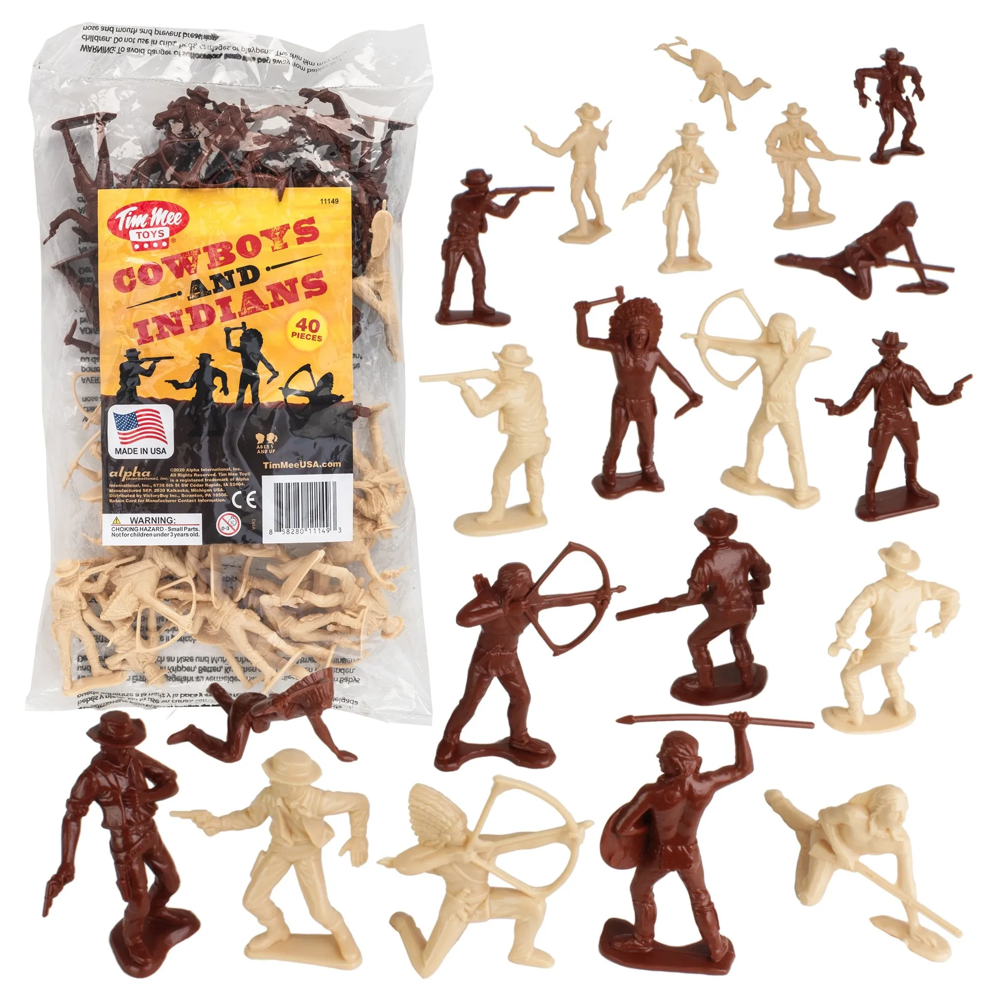 TimMee COWBOYS and INDIANS Plastic Figures - 40pc Playset - Made in USA