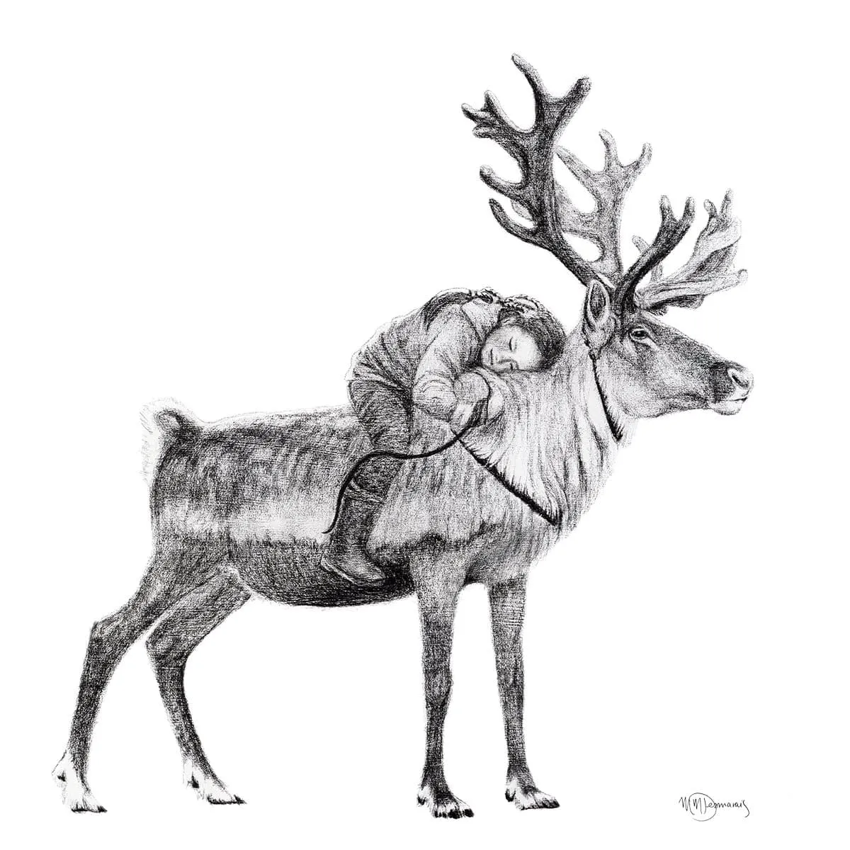 Tsaatan Girl with Reindeer illustration - "Social Animal" Collection