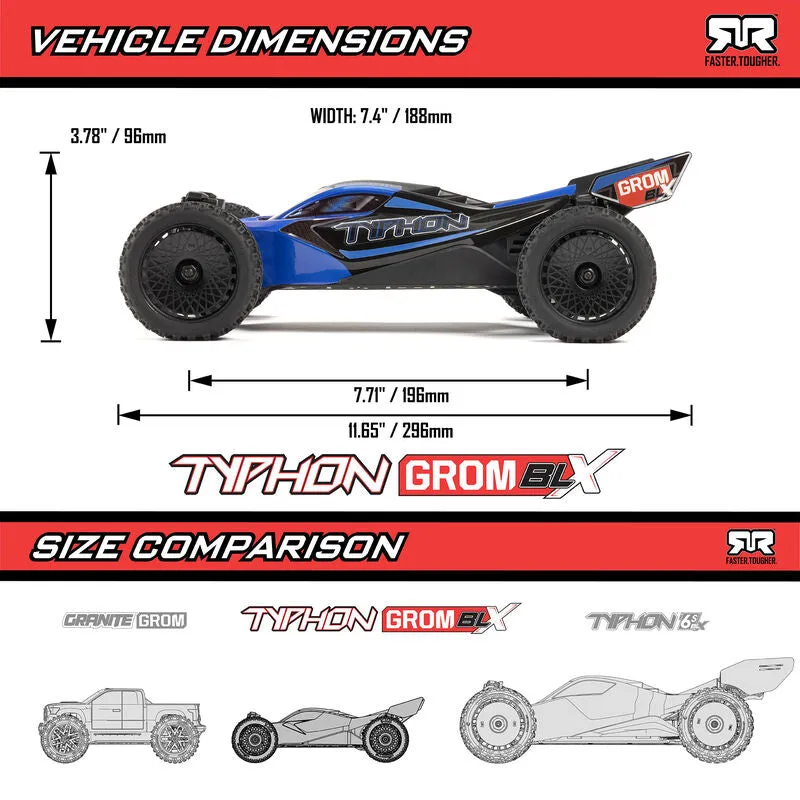 TYPHON GROM 223S BLX Brushless 4X4 Small Scale Buggy RTR, Silver No Battery or Charger