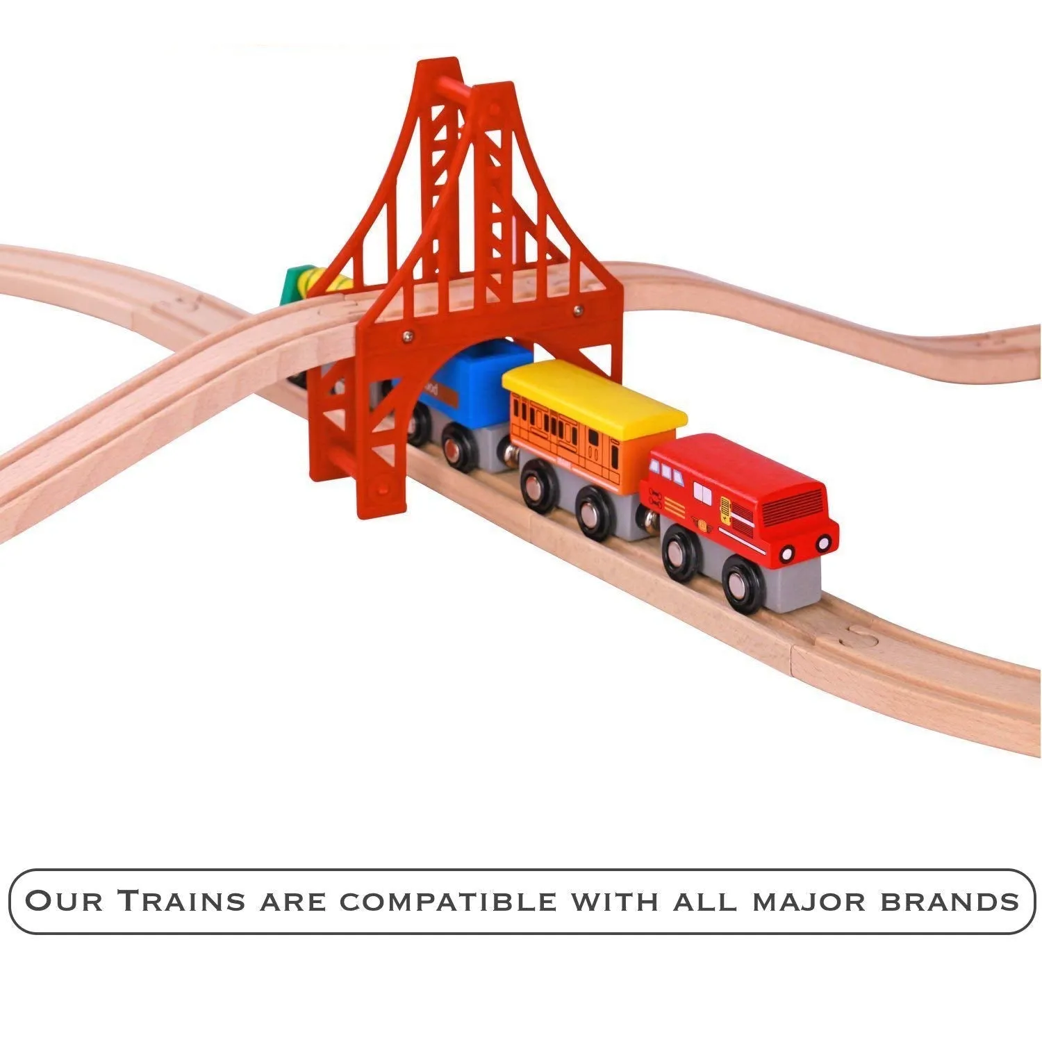 Wooden Train Set - 12 Pcs Engines Cars - Compatible with Thomas Train Set Tracks and Major Brands