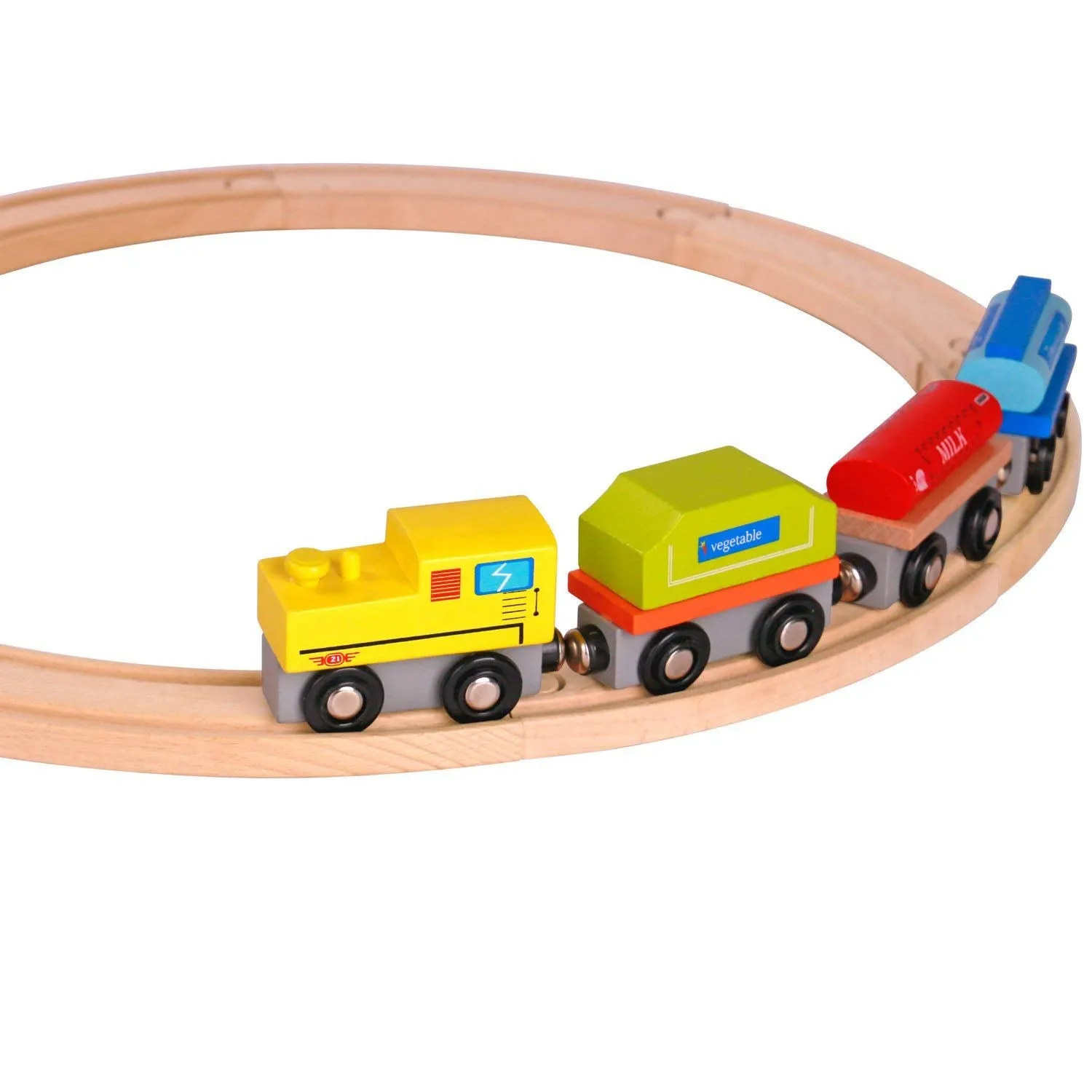 Wooden Train Set - 12 Pcs Engines Cars - Compatible with Thomas Train Set Tracks and Major Brands