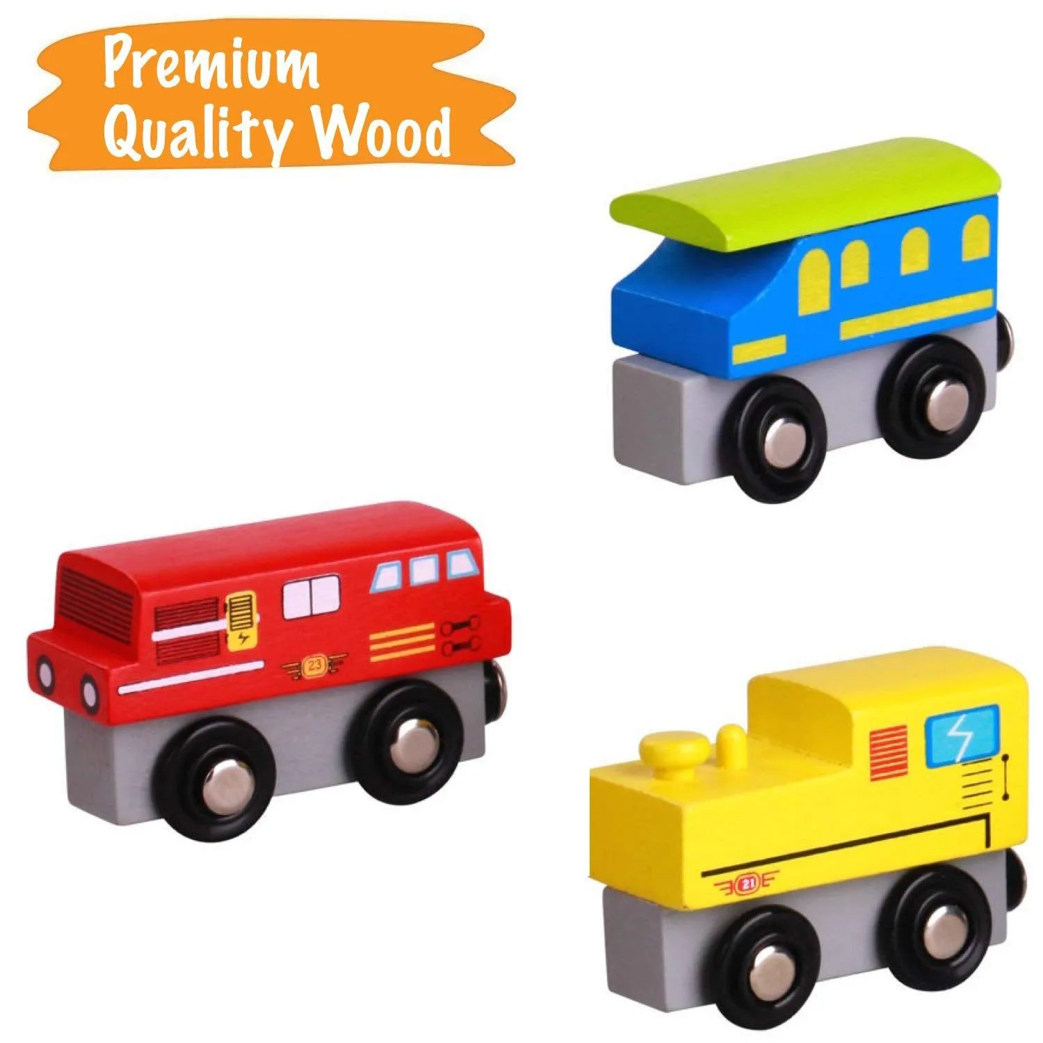 Wooden Train Set - 12 Pcs Engines Cars - Compatible with Thomas Train Set Tracks and Major Brands