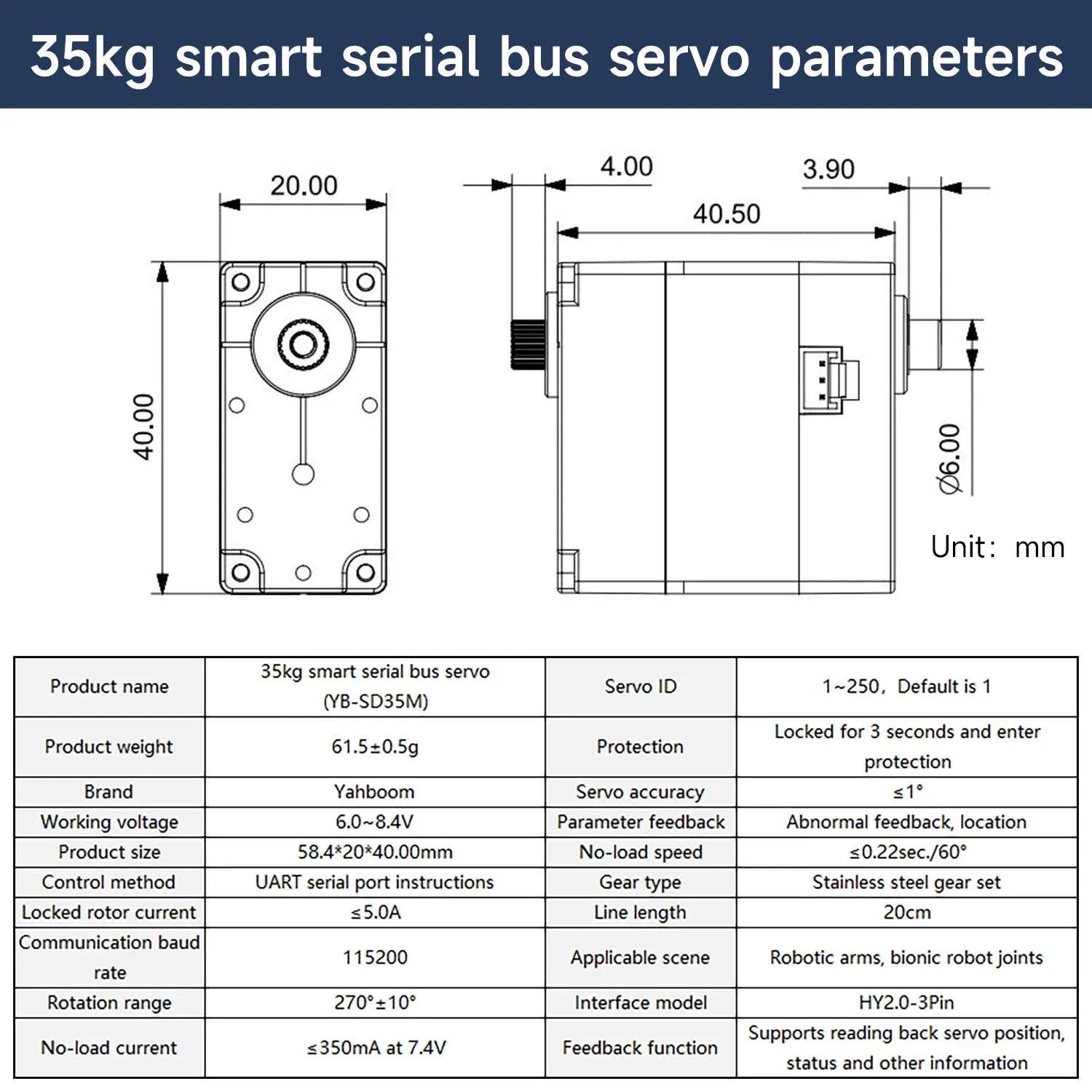 Yahboom 35KG serial bus smart servo and driver debugging board for Robotic Arm