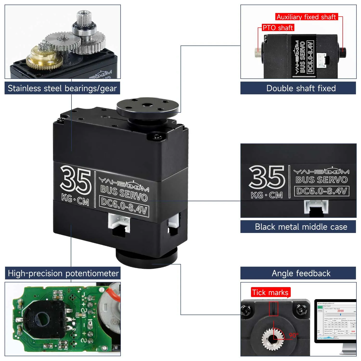 Yahboom 35KG serial bus smart servo and driver debugging board for Robotic Arm